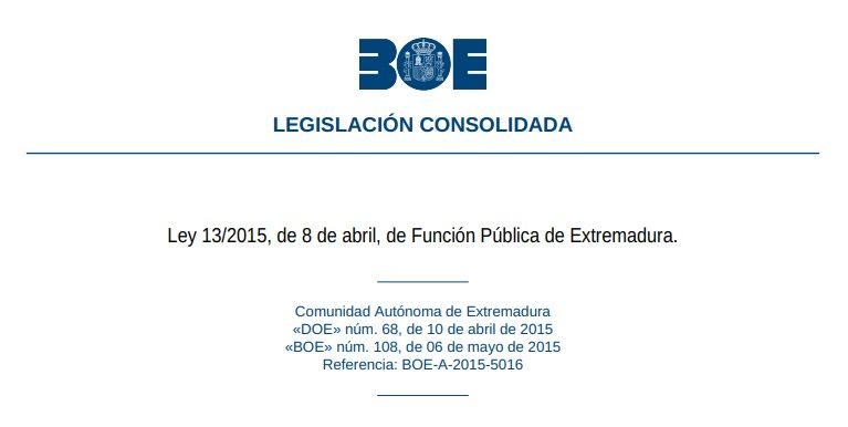 Test de la Ley 13/2015, de 8 de abril, de Función Pública de Extremadura